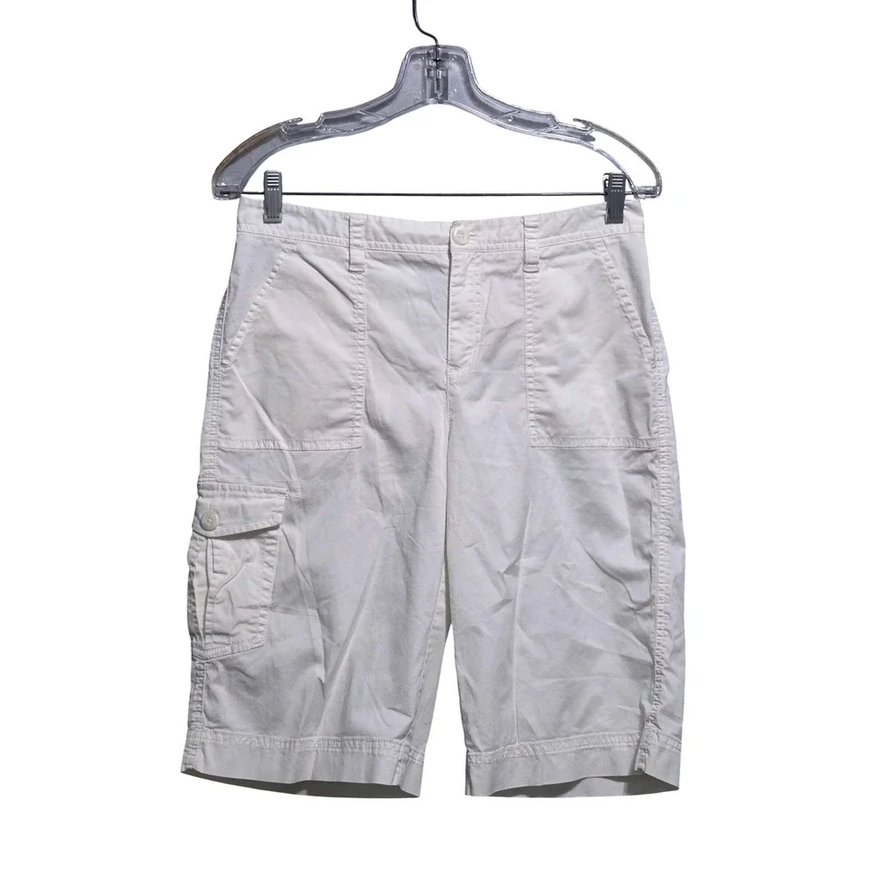 Rafaella Petites White Cargo Bermuda Shorts Womens 8P Cotton Stretch Utility A10